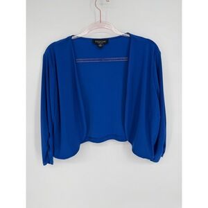 Perceptions New York Blue Open Front Long Sleeve Cropped Cardigan Size 14